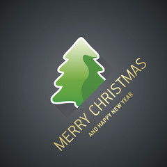 Merry Christmas green tree logo icon black greeting card