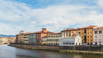 Arno River and Santa Maria della Spina Church, Pisa, Tuscany, Italy, Europe