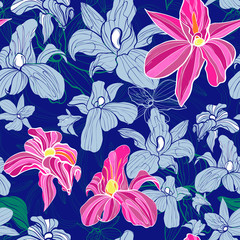 Bright Abstract wallpaper seamless  orchid flowers pattern