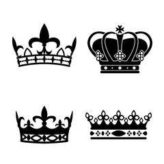 King crowns. Icon set. Antique crowns. Vector illustration. Flat style. © chereliss