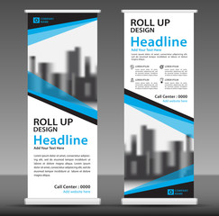 Blue roll up banner template. Business banner layout. stand out. flyer. pull up. presentation....