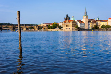 Prague at the Vltava river with Charles Bridge  in background, Czech Republic 