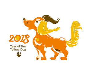 Cute cartoon doggy. Yellow Dog - symbol of 2018 on the Chinese calendar.