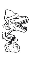 halb kopf weihnachten sack geschenke winter weihnachtsmann mütze nikolaus santa claus brüllen t-rex tyrannosaurus saurier rex fleischfresser groß monster dinosaurier dino böse gefährlich fressen jagen