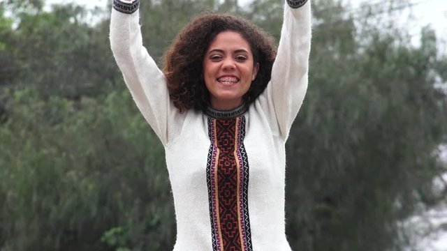excited female teen latina peruvian girl
