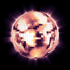 ball disco pink mirror discoball pink glitter white concept on a black background. 3d render