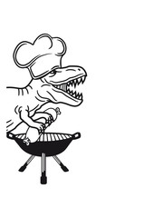 halb kopf essen grillen wurst würstchen chef koch hunger lecker bbq schürze brüllen t-rex tyrannosaurus saurier rex fleischfresser groß monster dinosaurier dino böse gefährlich fressen jagen