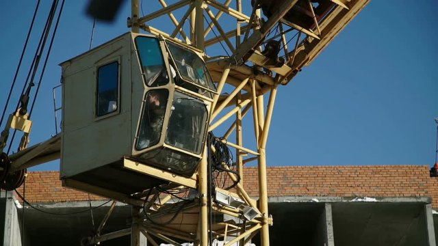 Construction crane on construction site close up