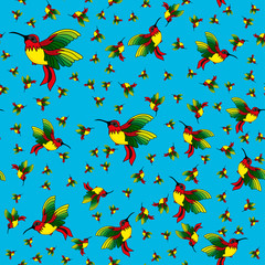 Abstract seamless hummingbird pattern for girls or boys. Creative vector background with hummingbird, colibri. Funny wallpaper for textile and fabric. Fashion colibri style. Colorful bright picture