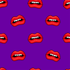 Abstract seamless lips pattern for girls or boys. Creative vector background with red lips, mouth. Funny wallpaper for textile and fabric. Fashion mouth pattern style. Colorful bright picture