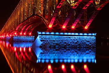 Illuminated bridge in Plock, Poland