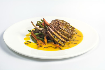 Delicious meat with mango sauce