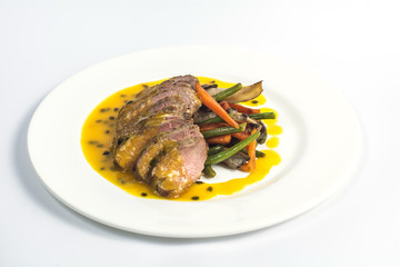 Delicious meat with mango sauce