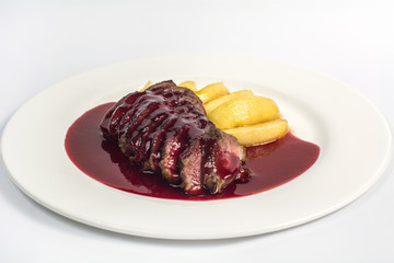 Veal in maple sauce with pear