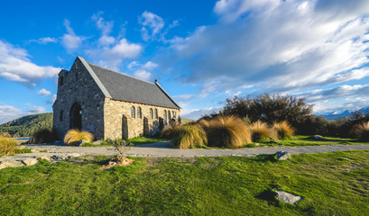 Fototapeta na wymiar Church of the good Shepherd at lake Tekapo, South Island, Newzealand