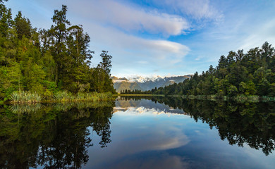 The reflection of Lake Matheson in Newzealand