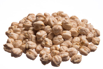 Chickpeas. Pile of grains, isolated white background.