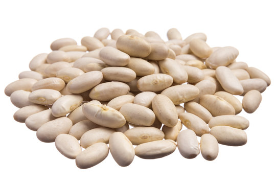 Navy Bean. Pile Of Grains, Isolated White Background.