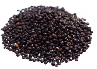 Black Quinoa. Pile of grains, isolated white background.
