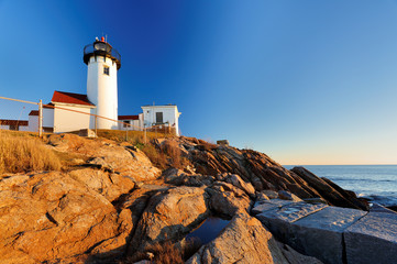 Beautiful sunset of Eastern Point Lighthouse at Gloucester, Massachusetts, USA. The Lighthouse is...