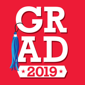 Class of 2019 Congratulations Graduate Typography with stars and tassel