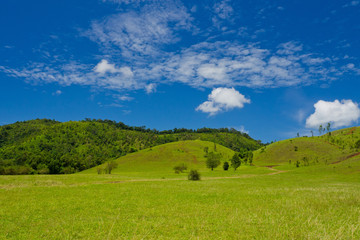 green mountain landscape with blue sky. green hill with beautiful sky