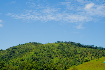 green mountain landscape with blue sky. green hill with beautiful sky