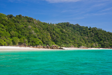 beautiful beach and sea with mountain background. Clear sea. Summer time. Relax on holidays. Travel