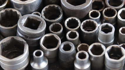 wrenches on garage wall, set of wrenches handy industrial tool,old wrenches in mechanic workshop,handy tool for motor vehicle mechanic use to fix motorcycle and car