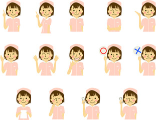 看護婦 ナース エステティシャン  働く人 女性 表情 ジェスチャー セット