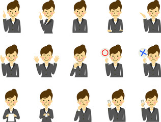 OL 働く人 新入社員 女性 表情 ジェスチャー セット
