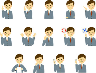 学生 高校生 男子 男性 表情 ジェスチャー セット