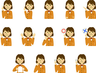 学生 高校生 女子 女性 制服 OL 表情 ジェスチャー セット
