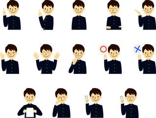 学生 男子 高校生 中学生 詰襟 学ラン 表情 ジェスチャー セット