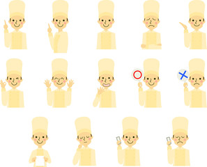 コック シェフ 料理人 パティシエ  調理師 働く人 女性 表情 ジェスチャー セット