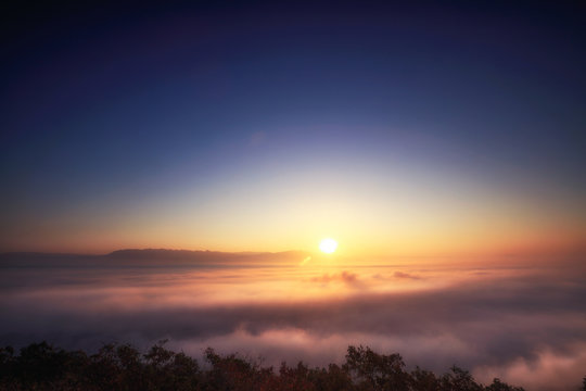 amazing summer foggy landscape, mountains, beauty photo