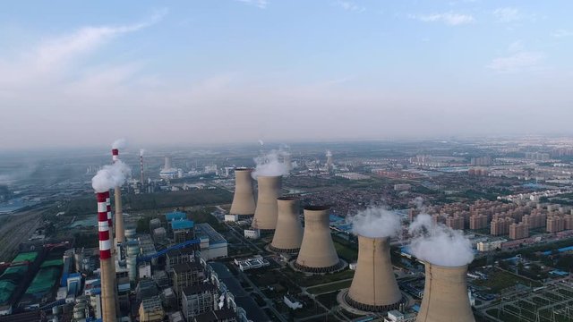 industrial landscape of thermal power plant, aerial shot