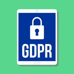 GDPR - General Data Protection Regulation, big lock and letters on digital tablet