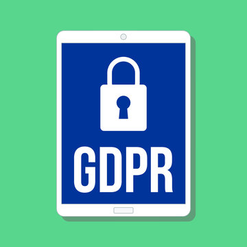 GDPR - General Data Protection Regulation, big lock and letters on digital tablet