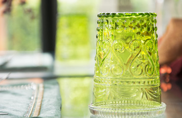 Empty glass upside down on the table, Upturned glasses on the table, Moroccan style.