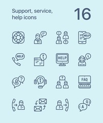 Outline Support, service, help simple line icons for web and mobile design pack 1