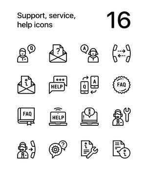 Support, service, help simple line icons for web and mobile design pack 2