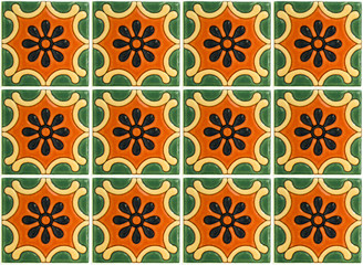 Colorful vintage ceramic tiles wall decoration.Turkish ceramic tiles wall background