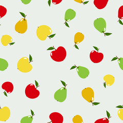 Seamless pattern apples and pears in flat style isolated on the white background. Vector