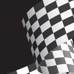 Checkered flag flying wave on black design sport race championship background vector illustration.
