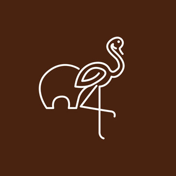 Flamingo and elephant Line Logo Icon