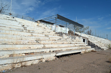 Abandoned stadium.Sary Shagan.Former Soviet anti-ballistic missile testing range.West Bank of Balkhash Lake
