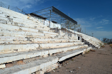 Abandoned stadium.Sary Shagan.Former Soviet anti-ballistic missile testing range.West Bank of Balkhash Lake
