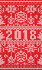 Merry Christmas and Happy New 2018 Year holidays knitted card, vector illustration