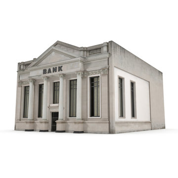 Bank Building With Columns On White. 3D Illustration